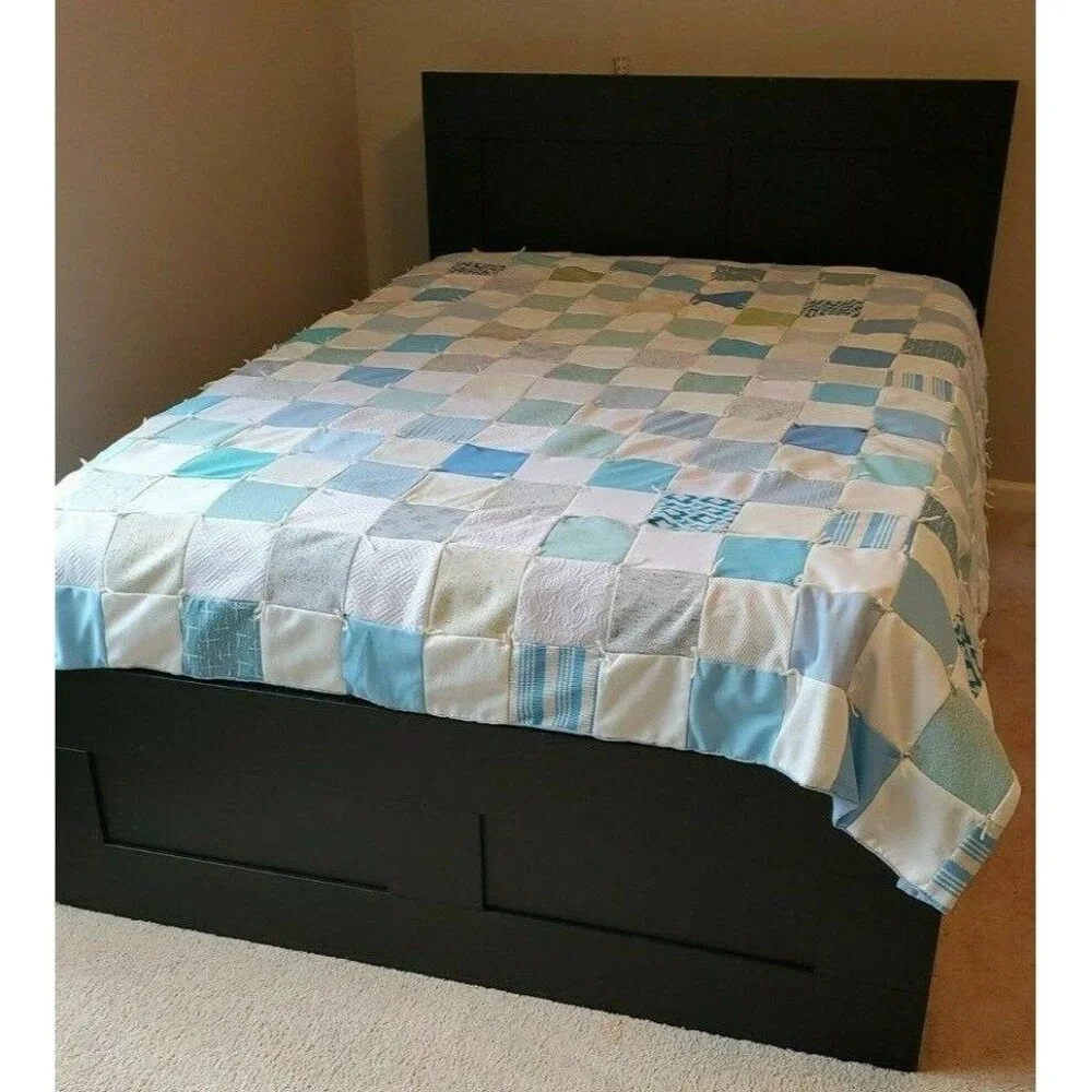 1970s‎ Handmade Patchwork Quilt Blue White 82x85 Vintage Blue White